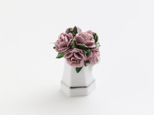 Lilac roses in jug planter - OOAK - dollhouse miniature decoration