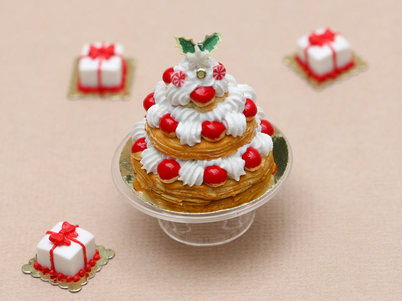 Triple Tiered Christmas St Honoré Pastry Centerpiece | Miniature