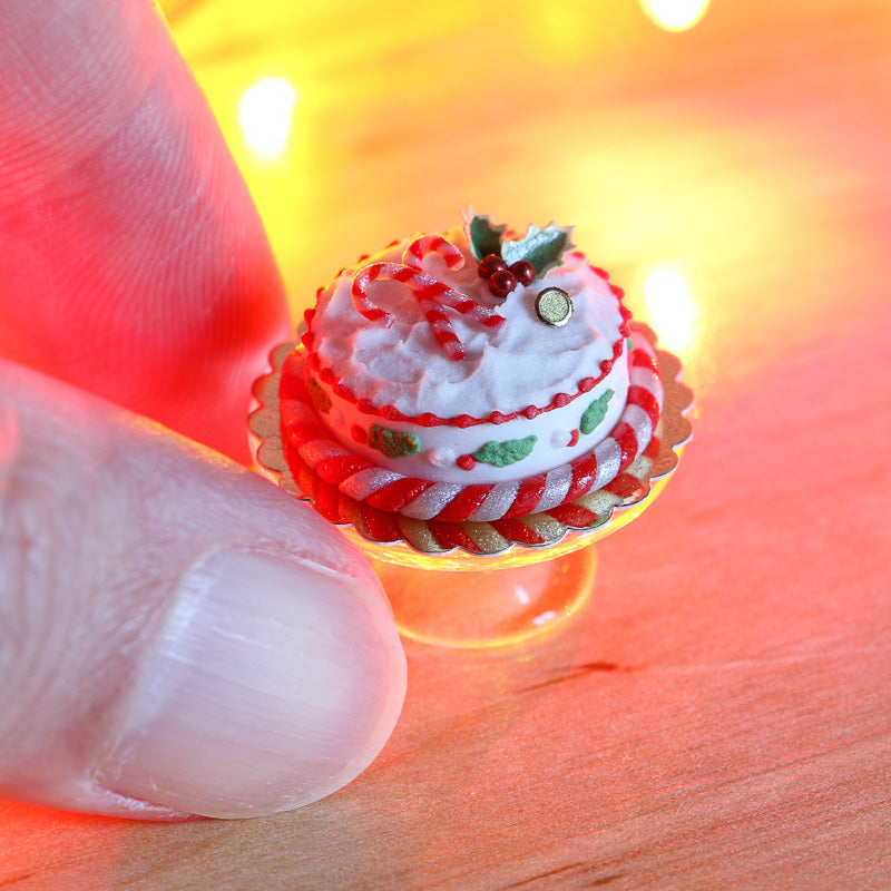 Christmas Cake with Candy Cane and Holly Piping | Miniature Food