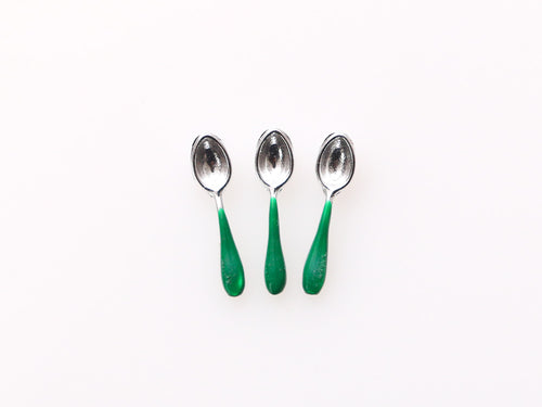 Set of Three Green Dessert Spoons - Handmade Miniature Food