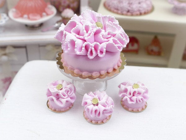 Pretty In Pink Rose Cake - Artisan fully Handmade retailer Miniature in 12th scale. From After Dark miniatures