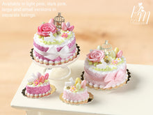 Load image into Gallery viewer, Beautiful Light Pink Easter Cake with Rose, Eggs, Rabbit, Golden Birdcage - Miniature Food