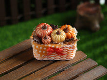 Load image into Gallery viewer, Autumn Basket of Pumpkins and Autumn Leaves - Handmade Dollhouse Miniature