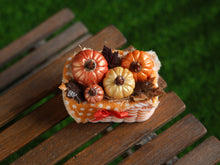 Load image into Gallery viewer, Autumn Basket of Pumpkins and Autumn Leaves - Handmade Dollhouse Miniature