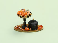 Load image into Gallery viewer, Halloween Candy Display Miniature – Pedestal Dish, Candy Canes &amp; Bonbonnière Box – 1:12 Dollhouse OOAK Handmade Polymer Clay Decor
