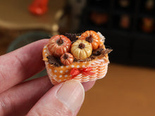 Load image into Gallery viewer, Autumn Basket of Pumpkins and Autumn Leaves - Handmade Dollhouse Miniature