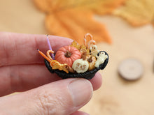 Load image into Gallery viewer, Halloween Treat Basket with Ghosts and Pumpkins – Halloween Miniature Food – OOAK 1:12 Scale
