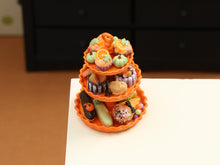 Load image into Gallery viewer, Miniature Autumn and Halloween Treats on Three tiered Stand - 1:12 Scale Dollhouse Decor