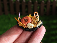 Load image into Gallery viewer, Halloween Treat Basket with Ghosts and Pumpkins – Halloween Miniature Food – OOAK 1:12 Scale