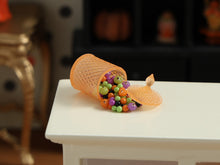 Load image into Gallery viewer, Spilled Candy Jar Miniature (Orange) with Tiny Pumpkin Candy - 1:12 Scale Halloween Dollhouse Collectible