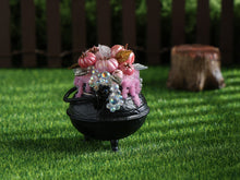Load image into Gallery viewer, Pink Halloween Cauldron Miniature with Candy Corn, Ghost &amp; Pink Candles – 1:12 Dollhouse OOAK Handmade Polymer Clay Decor