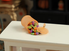 Load image into Gallery viewer, Spilled Candy Jar Miniature (Orange) with Tiny Pumpkin Candy - 1:12 Scale Halloween Dollhouse Collectible