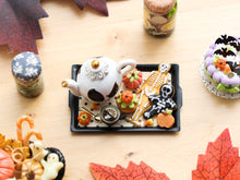 Load image into Gallery viewer, Halloween Tea Tray with Jack Skellington Teapot and Skeleton Cookies – Halloween Miniature Food – OOAK 1:12 Scale