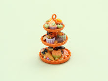 Load image into Gallery viewer, Miniature Autumn and Halloween Treats on Three tiered Stand - 1:12 Scale Dollhouse Decor