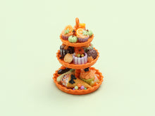 Load image into Gallery viewer, Miniature Autumn and Halloween Treats on Three tiered Stand - 1:12 Scale Dollhouse Decor