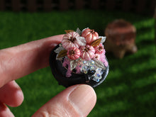 Load image into Gallery viewer, Pink Halloween Cauldron Miniature with Candy Corn, Ghost &amp; Pink Candles – 1:12 Dollhouse OOAK Handmade Polymer Clay Decor