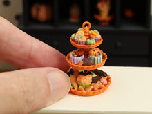 Load image into Gallery viewer, Miniature Autumn and Halloween Treats on Three tiered Stand - 1:12 Scale Dollhouse Decor