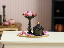 Load image into Gallery viewer, Pink Halloween Candy Display Miniature – Gothic Pedestal Dish, Candy Canes &amp; Bonbonnière Box – 1:12 Dollhouse OOAK Handmade Polymer Clay Decor