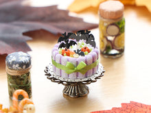 Load image into Gallery viewer, Halloween Charlotte Cake with Bats and Pumpkins – Halloween Miniature Food – OOAK 1:12 Scale