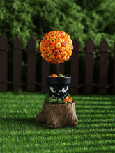Load image into Gallery viewer, Pumpkin Topiary in Painted Skull Pot – Halloween Miniature Decor – OOAK 1:12 Scale