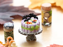 Load image into Gallery viewer, Halloween Charlotte Cake with Bats and Pumpkins – Halloween Miniature Food – OOAK 1:12 Scale
