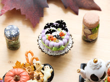 Load image into Gallery viewer, Halloween Charlotte Cake with Bats and Pumpkins – Halloween Miniature Food – OOAK 1:12 Scale
