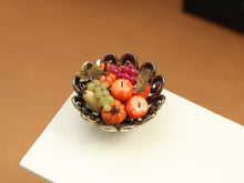 Load image into Gallery viewer, Autumn Fruits in Ornate Fruit Bowl - 12th scale Handmade Miniature Food