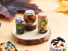 Load image into Gallery viewer, Set of Three Autumn Vegetable Preserve Jars – Miniature Food – OOAK 1:12 Scale