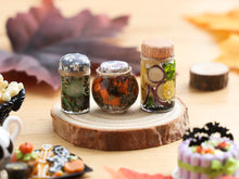 Load image into Gallery viewer, Set of Three Autumn Vegetable Preserve Jars – Miniature Food – OOAK 1:12 Scale