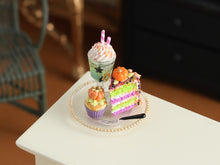 Load image into Gallery viewer, Halloween Dessert Plate Miniature - 1:12 Scale Layer Cake &amp; Drink Set
