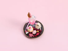 Load image into Gallery viewer, Pink Halloween Treat Tray Miniature with Bubbling Potion Drink, Glowing Ghost, Cupcake &amp; Spider – 1:12 Dollhouse OOAK Handmade Polymer Clay Decor