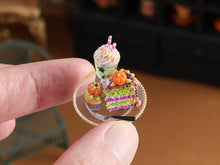 Load image into Gallery viewer, Halloween Dessert Plate Miniature - 1:12 Scale Layer Cake &amp; Drink Set