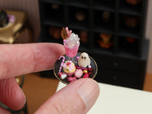 Load image into Gallery viewer, Pink Halloween Treat Tray Miniature with Bubbling Potion Drink, Glowing Ghost, Cupcake &amp; Spider – 1:12 Dollhouse OOAK Handmade Polymer Clay Decor