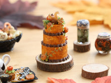 Load image into Gallery viewer, Autumn Three-Tier Cake with Squirrel and Pumpkins – Miniature Food – OOAK 1:12 Scale