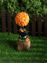 Load image into Gallery viewer, Pumpkin Topiary in Painted Skull Pot – Halloween Miniature Decor – OOAK 1:12 Scale