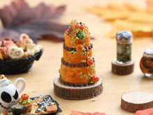 Load image into Gallery viewer, Autumn Three-Tier Cake with Squirrel and Pumpkins – Miniature Food – OOAK 1:12 Scale