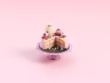 Load image into Gallery viewer, Pink Halloween Battenberg Cake Miniature – Checkered Sponge with Glowing Ghost &amp; Pink Pumpkins – 1:12 Dollhouse OOAK Handmade Food