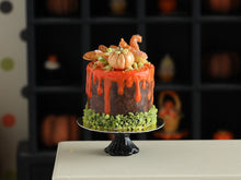 Load image into Gallery viewer, Pistachio &amp; Pumpkin Drip Cake - 12th scale Handmade Miniature Autumn Food