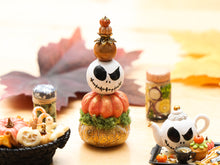 Load image into Gallery viewer, Stacked Pumpkin Tower with Jack Skellington Face – Halloween Miniature Decor – OOAK 1:12 Scale