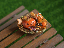 Load image into Gallery viewer, Halloween Basket of Autumn Cookies and Candies - Handmade Dollhouse Miniature in 1:12 Scale