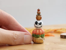 Load image into Gallery viewer, Stacked Pumpkin Tower with Jack Skellington Face – Halloween Miniature Decor – OOAK 1:12 Scale