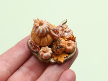 Load image into Gallery viewer, Autumn Bread, Bagels and Bretzels on Pumpkin Shaped Wooden Board - Handmade Miniature Food