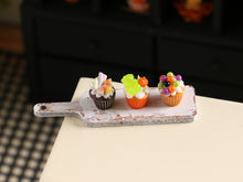 Load image into Gallery viewer, Halloween Candy Cupcakes on Board - Handmade Miniature Food for 12th Scale Dollhouse