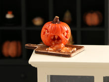 Load image into Gallery viewer, Mini “Sick Pumpkin” Display 🎃 (Evil Version!) - 12th Scale Handmade Dollhouse Miniature