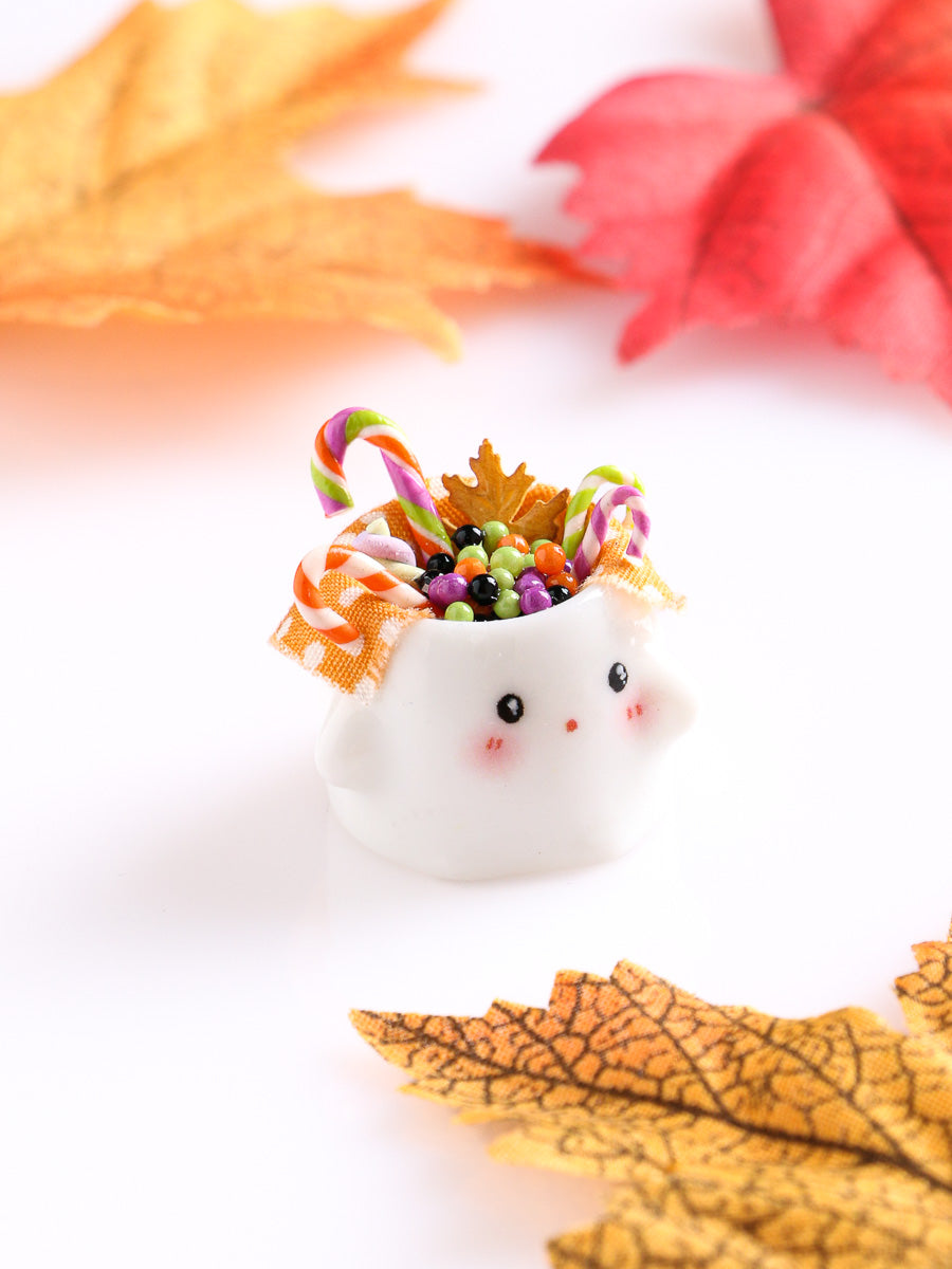 Cute Ghost Halloween Candy Jar (Candy Canes) - 12th Scale Handmade Dollhouse Miniature