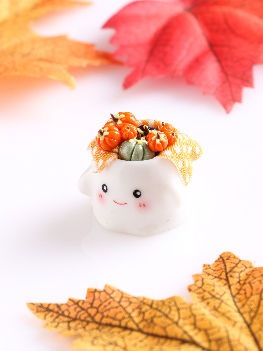 Cute Ghost Halloween Candy Jar (Pumpkins) - 12th Scale Handmade Dollhouse Miniature