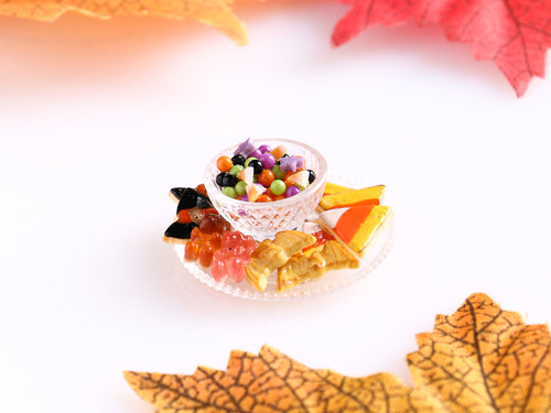 Plate & Bowl of Halloween Treats (Clear) - 12th Scale Handmade Dollhouse Miniature