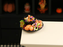 Load image into Gallery viewer, Plate &amp; Bowl of Halloween Treats (Black) - 12th Scale Handmade Dollhouse Miniature