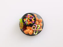 Load image into Gallery viewer, Plate &amp; Bowl of Halloween Treats (Black) - 12th Scale Handmade Dollhouse Miniature