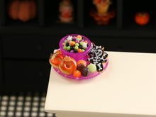 Load image into Gallery viewer, Plate &amp; Bowl of Halloween Treats (Purple) - 12th Scale Handmade Dollhouse Miniature